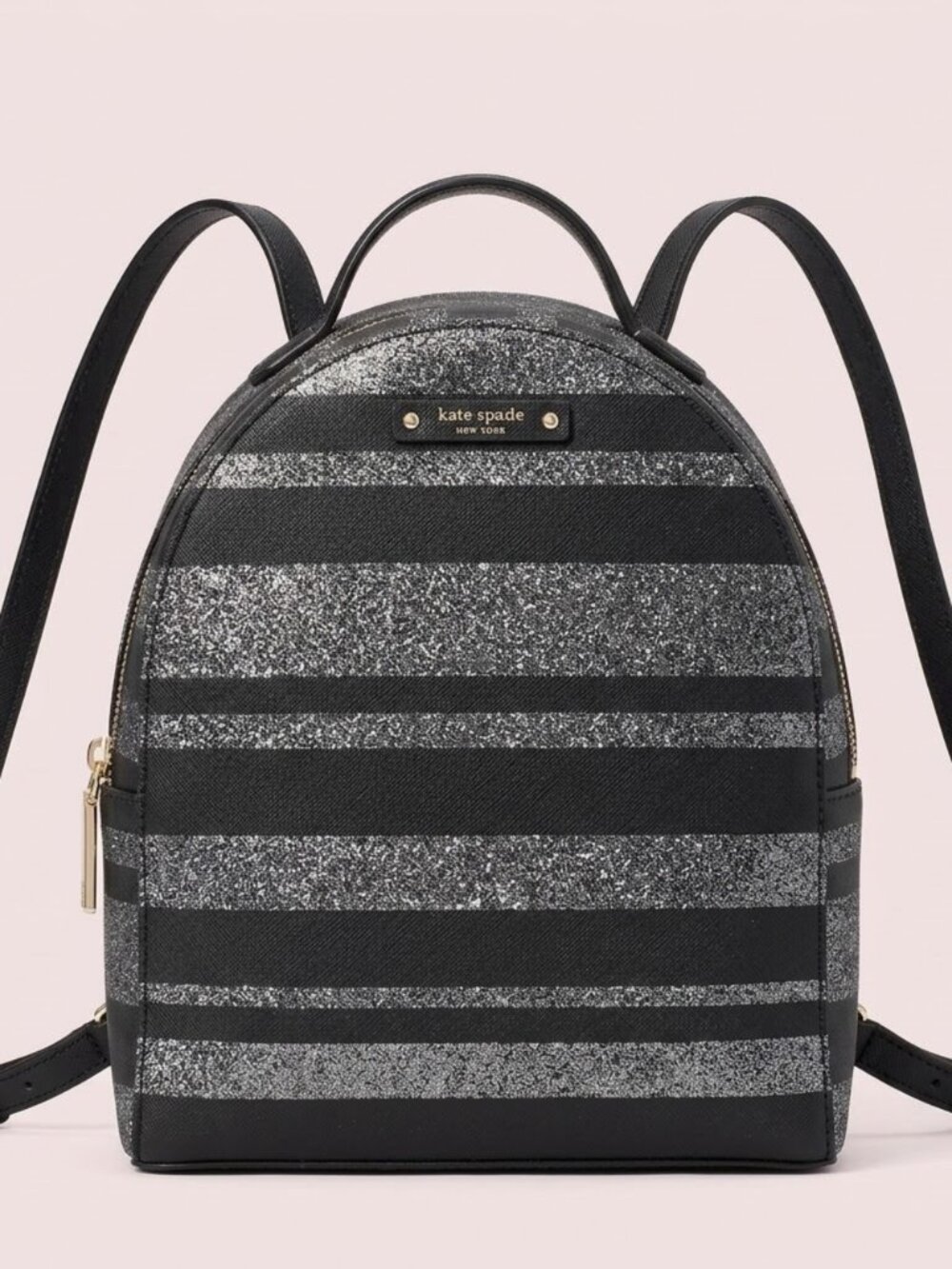 NWT Kate Spade Black Silver Striped Glitter Mini Backpack